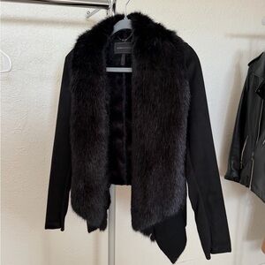 BCBGMaxAzria Black Blazer with Faux Fur Collar